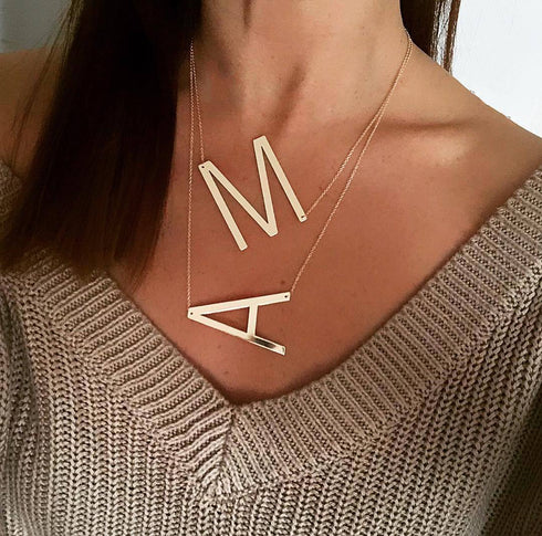 Initial stainless steel polishing plating hollow out 18k gold plated necklace